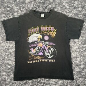 Vintage 2002 Daytona Beach Bike Week TShirt Mens XL Eagle Flames Sherry's Best